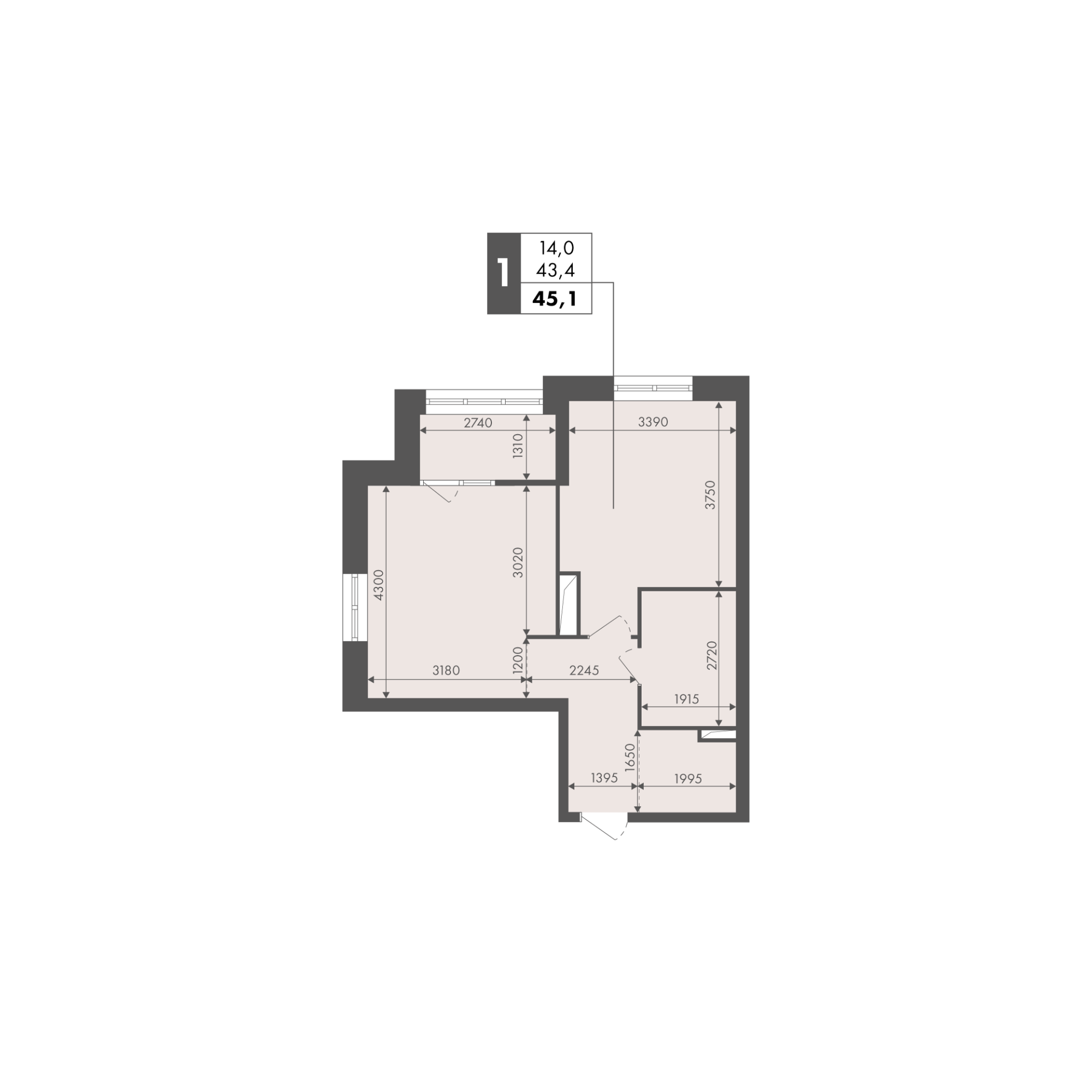 Планировка 1-комн. 13