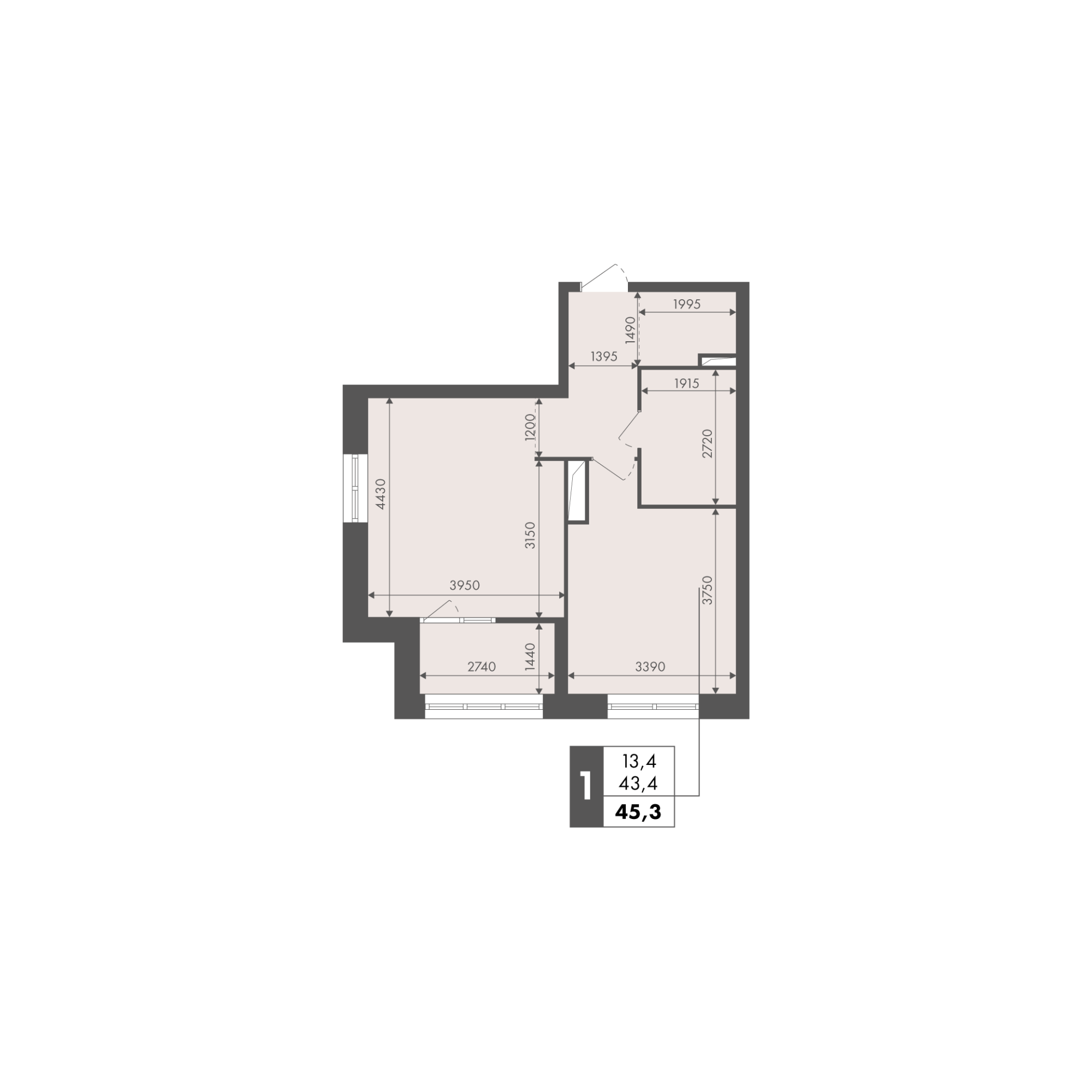 Планировка 1-комн. 14