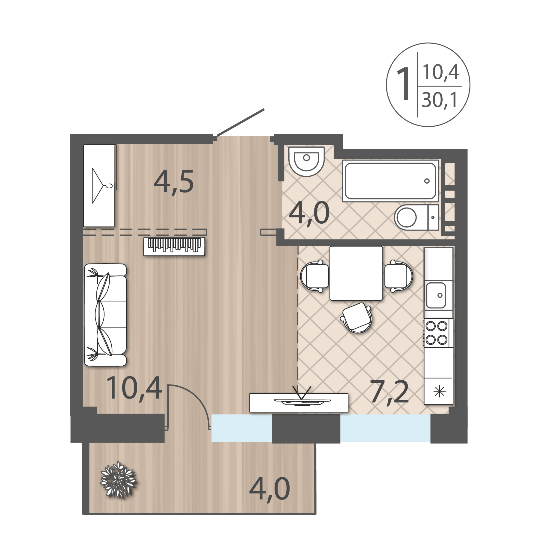 Планировка 1-комн. 1