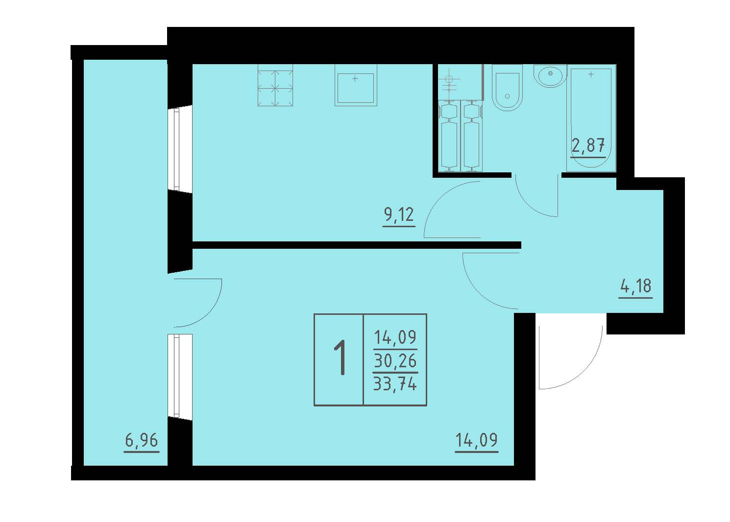 Планировка 1-комн. 1