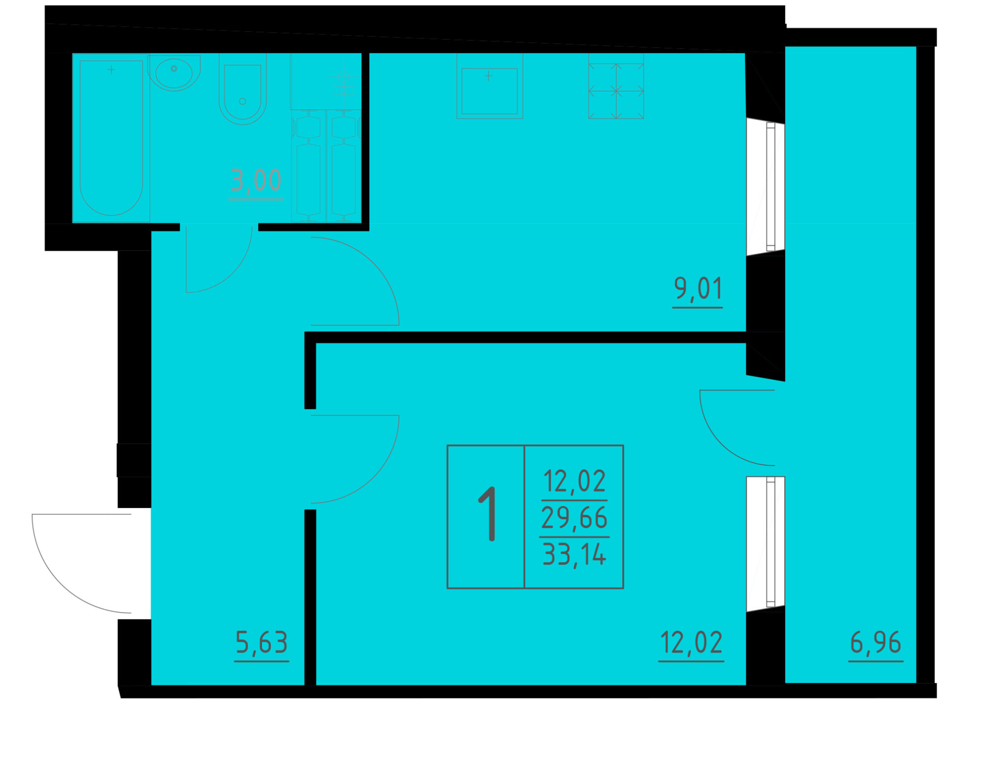 Планировка 1-комн. 1