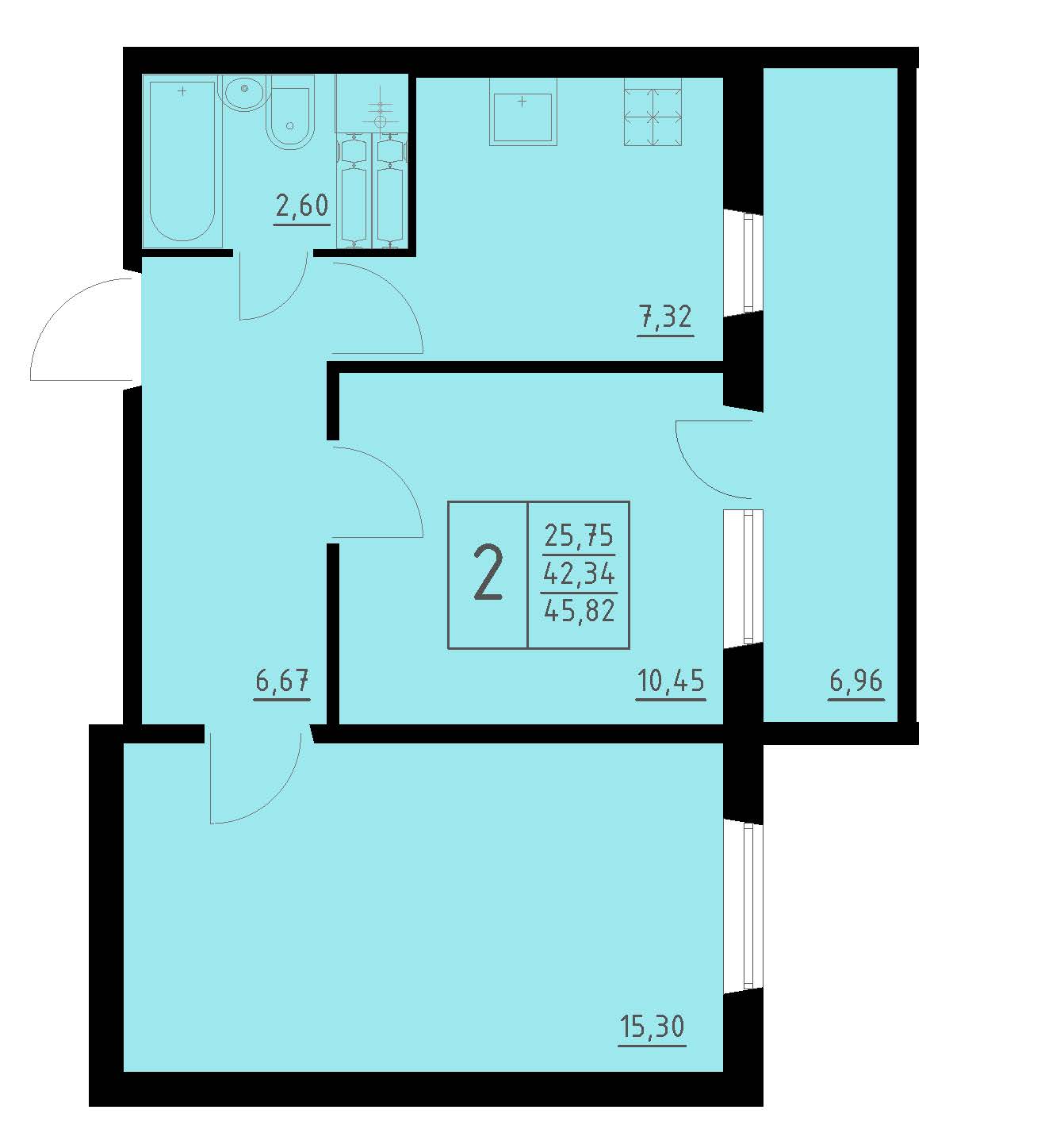 Планировка 2-комн. 1