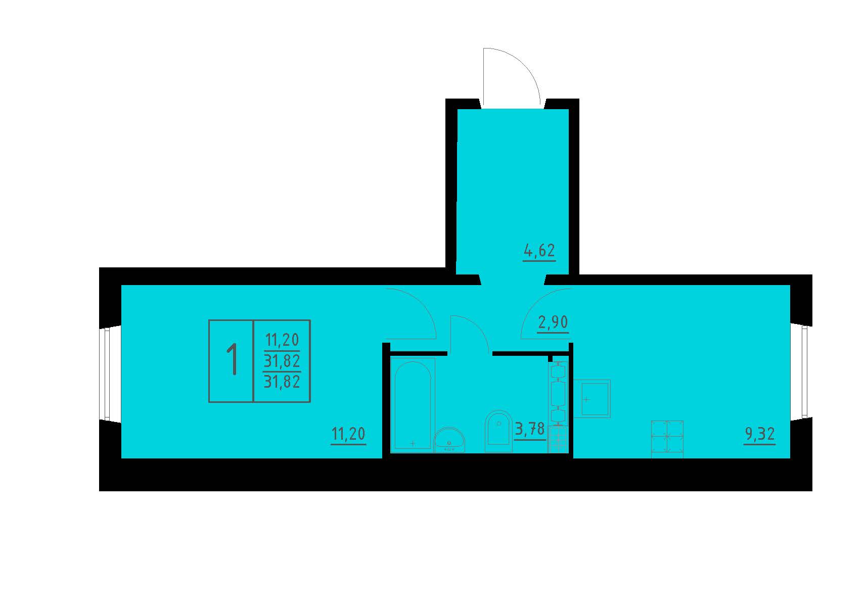 Планировка 1-комн. 1