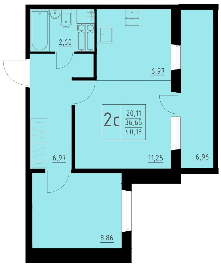 Планировка 2-комн. 1