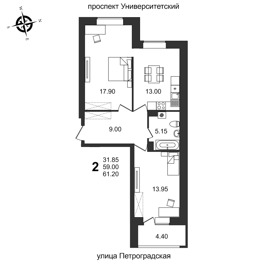 Планировка 2-комн. 3