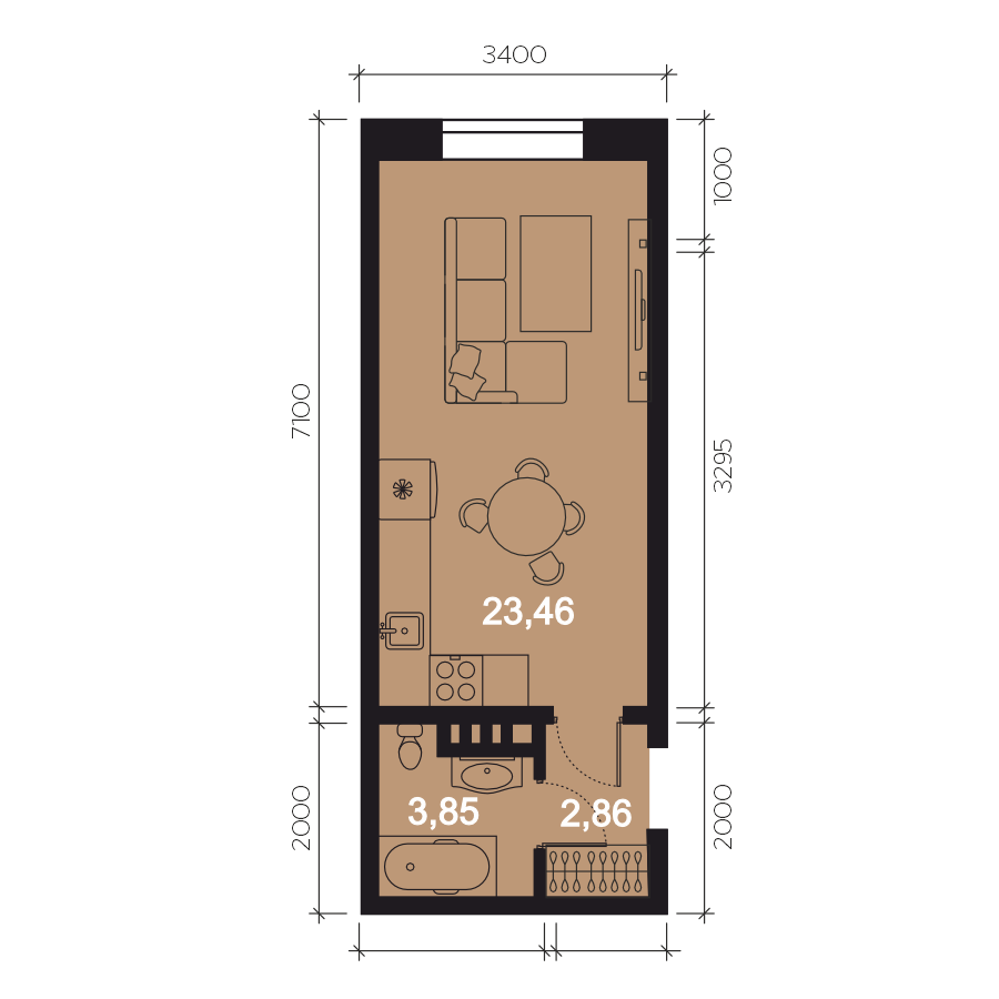 Планировка 1-комн. 2