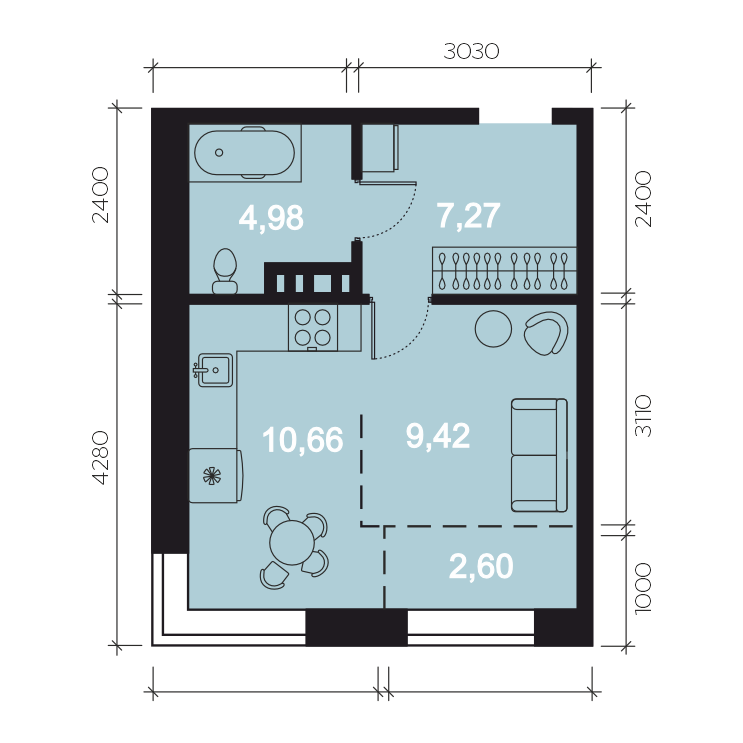 Планировка 1-комн. 3