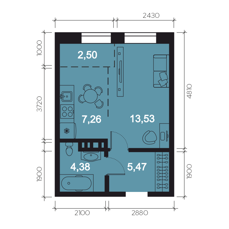 Планировка 1-комн. 3