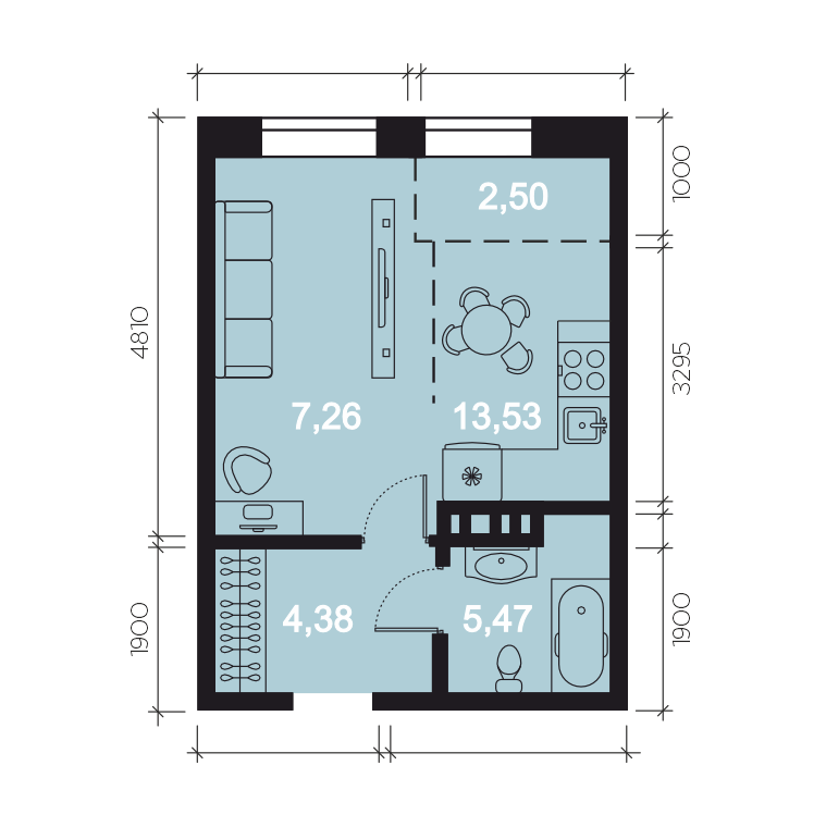 Планировка 1-комн. 1