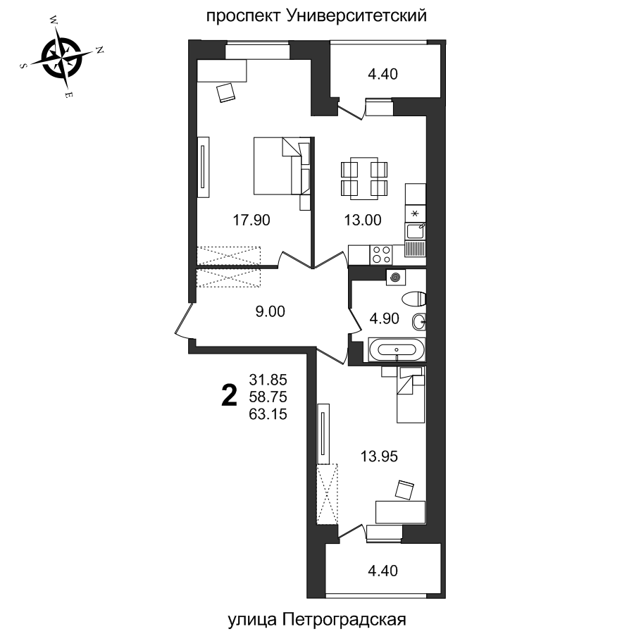 Планировка 2-комн. 3