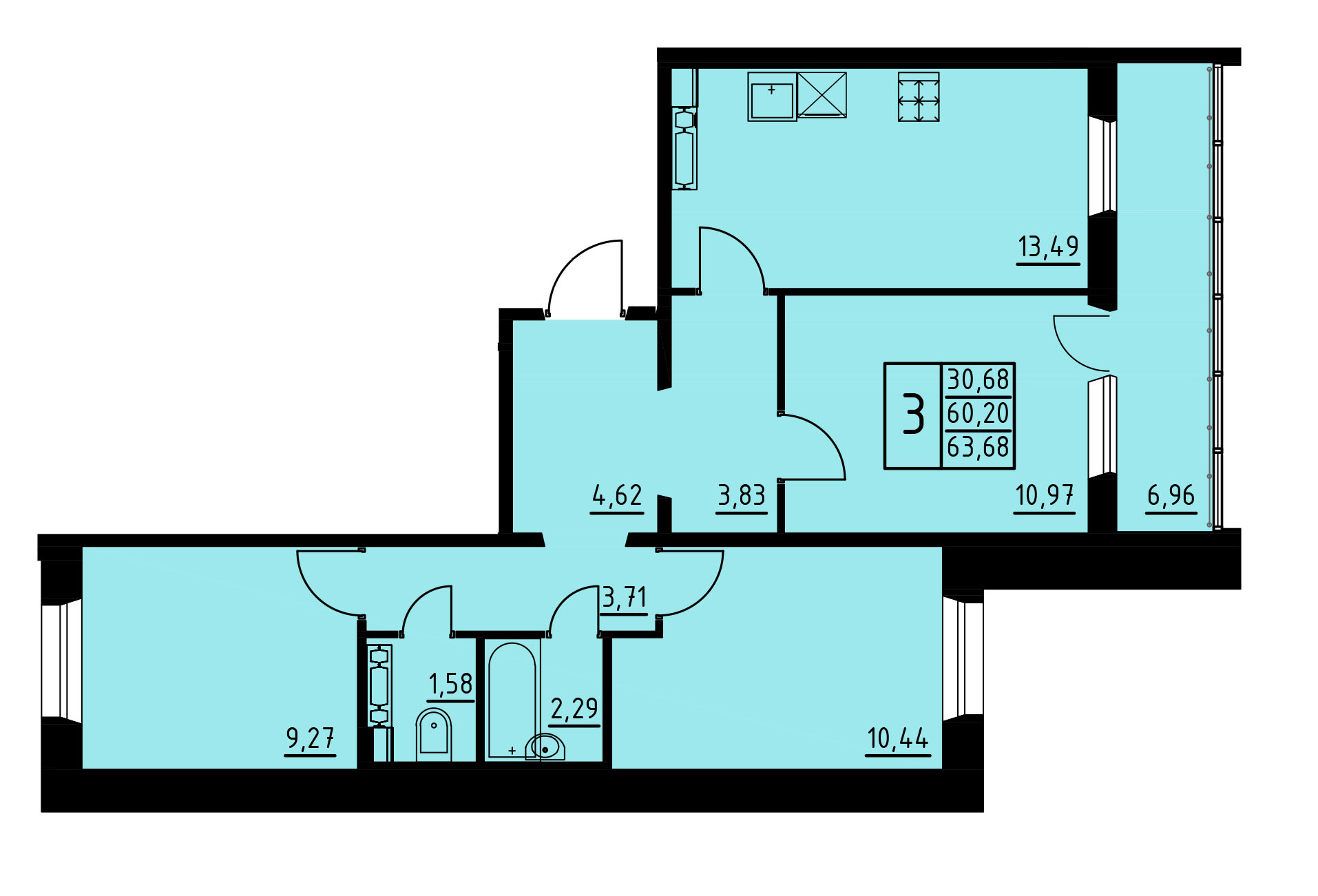 Планировка 3-комн. 1