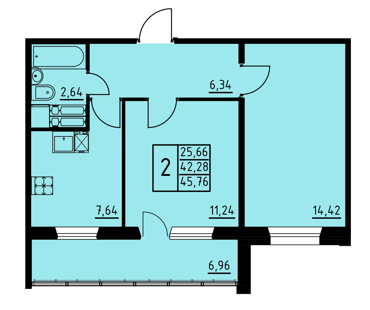 Планировка 2-комн. 1