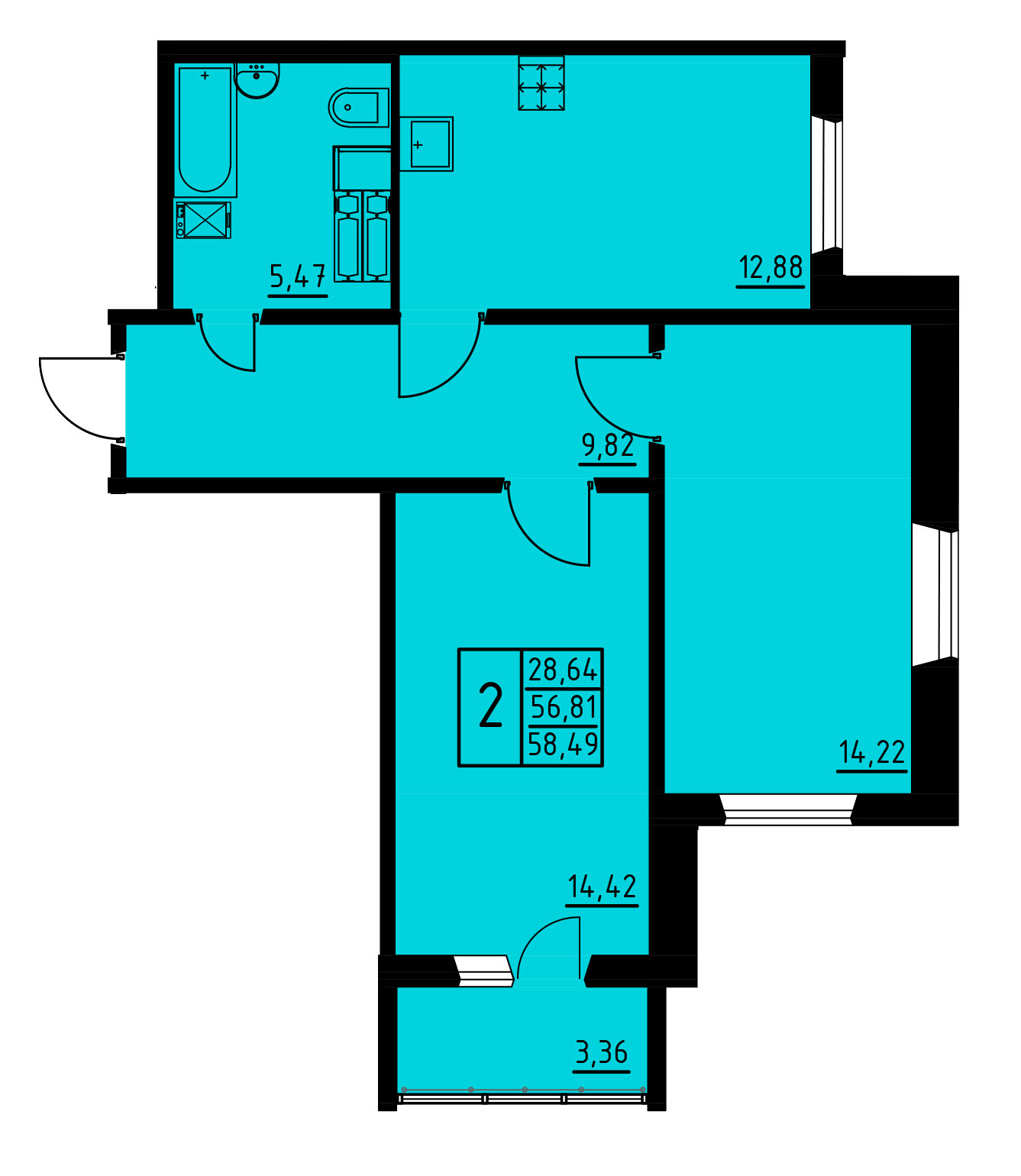 Планировка 2-комн. 1