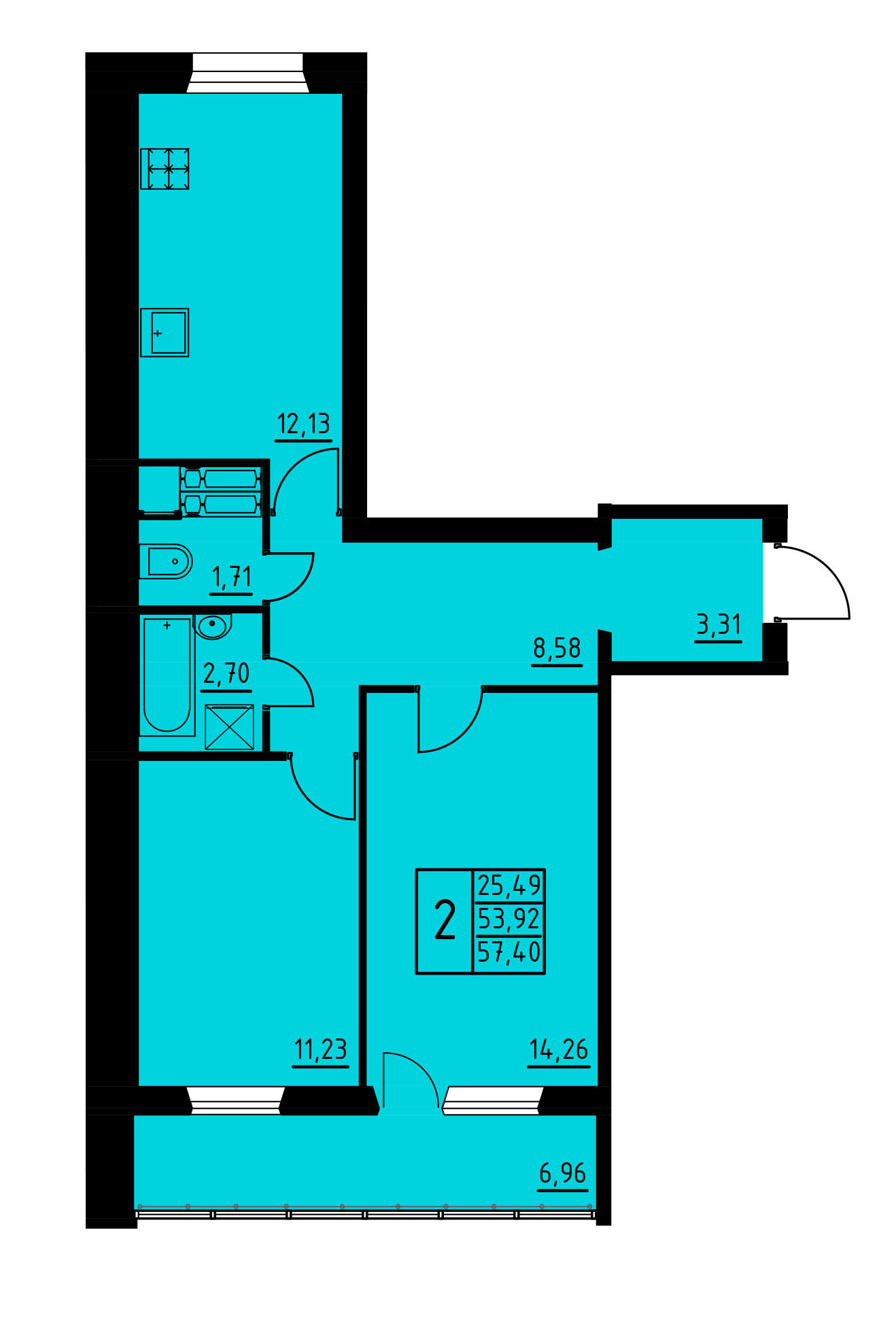 Планировка 2-комн. 1