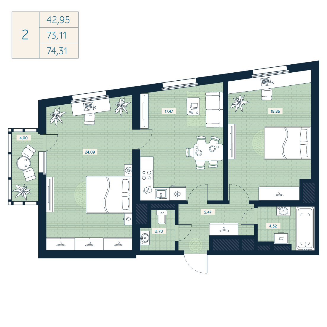 Планировка 2-комн.