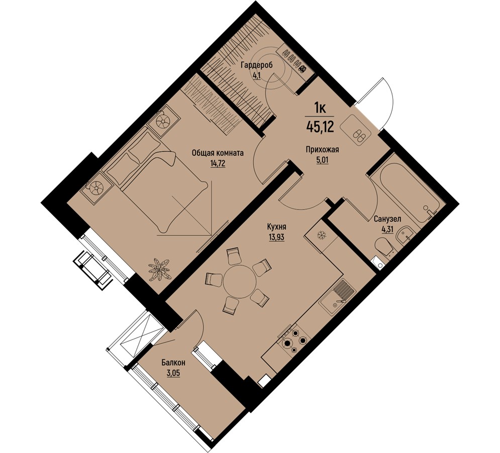 Планировка 1-комн. 1