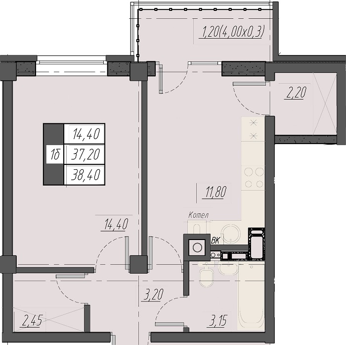 Планировка 1-комн. 1