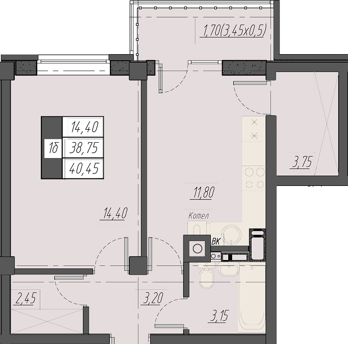 Планировка 1-комн. 1