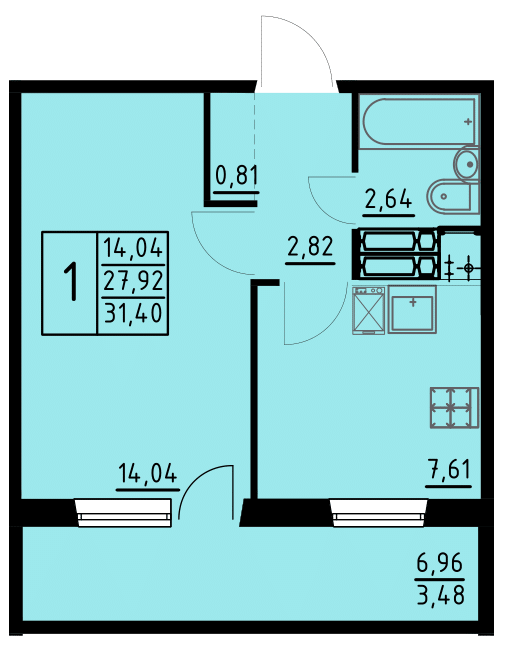 Планировка 1-комн. 1