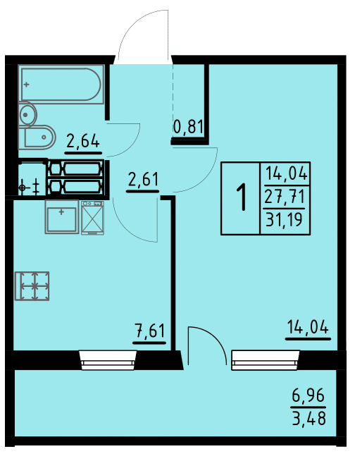 Планировка 1-комн. 1