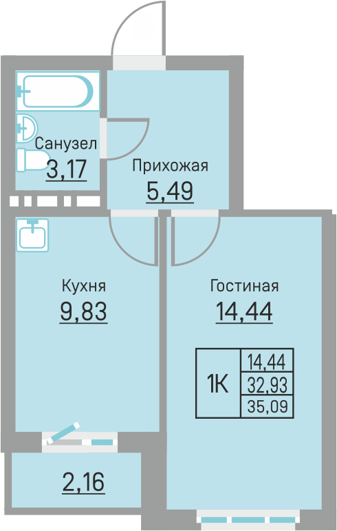 Планировка 1-комн. 1