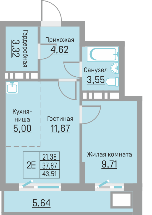 Планировка 2-комн. 1