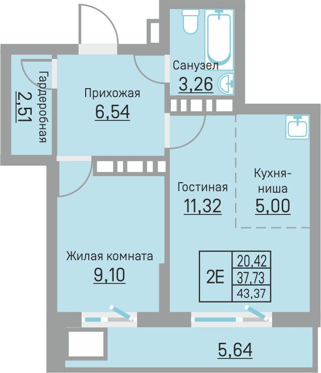 Планировка 2-комн. 1