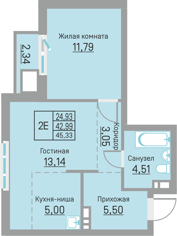 Планировка 2-комн. 1