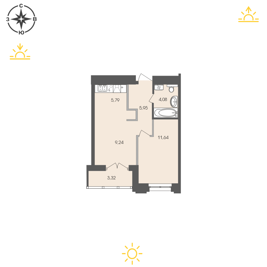 Планировка 1-комн. 1