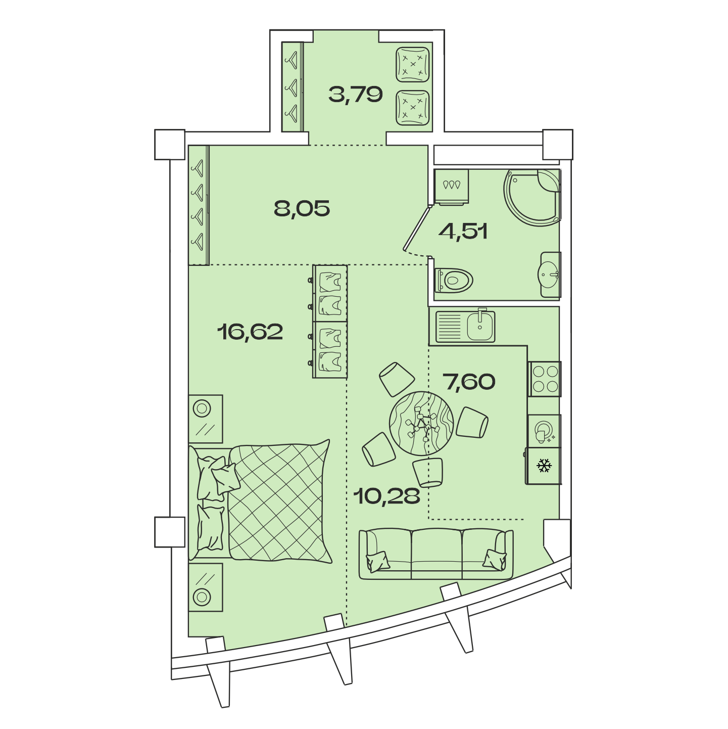 Планировка 1-комн. 3