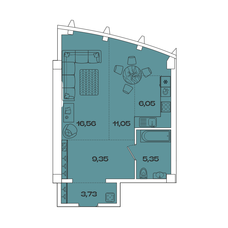 Планировка 1-комн. 2