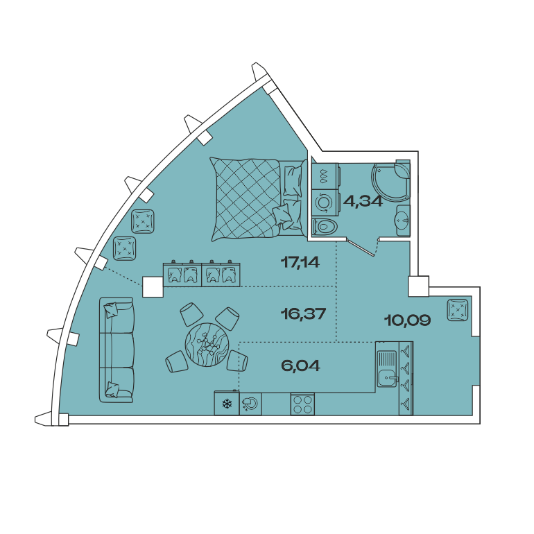 Планировка 1-комн. 2