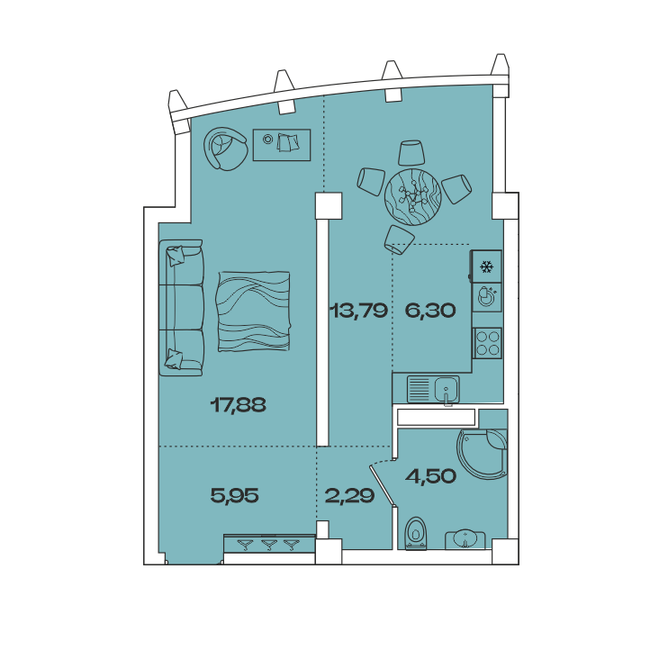 Планировка 1-комн. 3