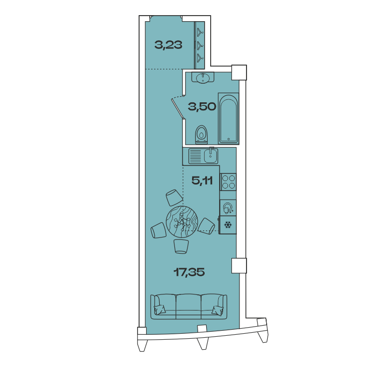 Планировка 1-комн. 3