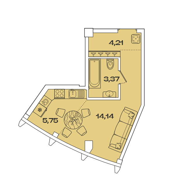 Планировка 1-комн. 3