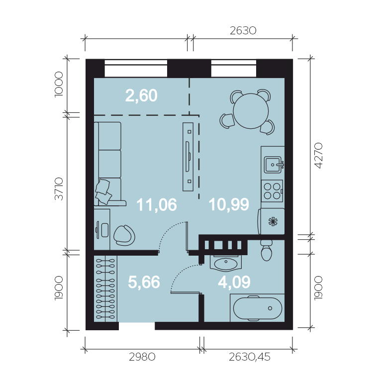 Планировка 1-комн. 1