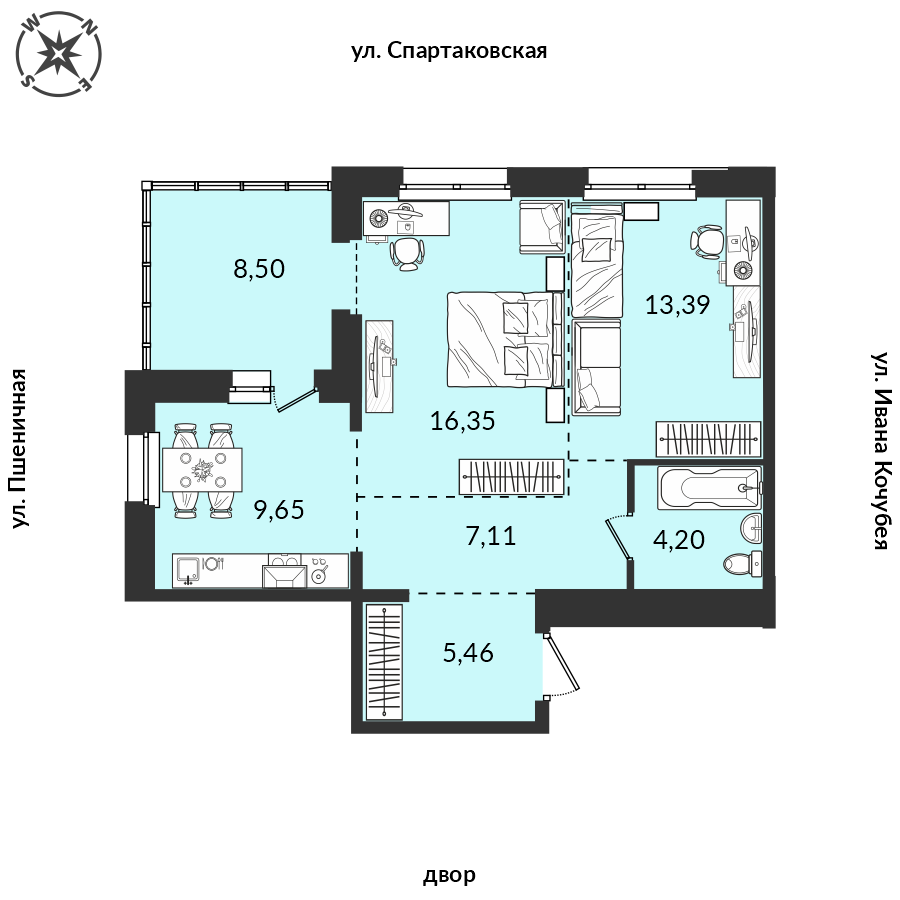 Планировка 2-комн. 1