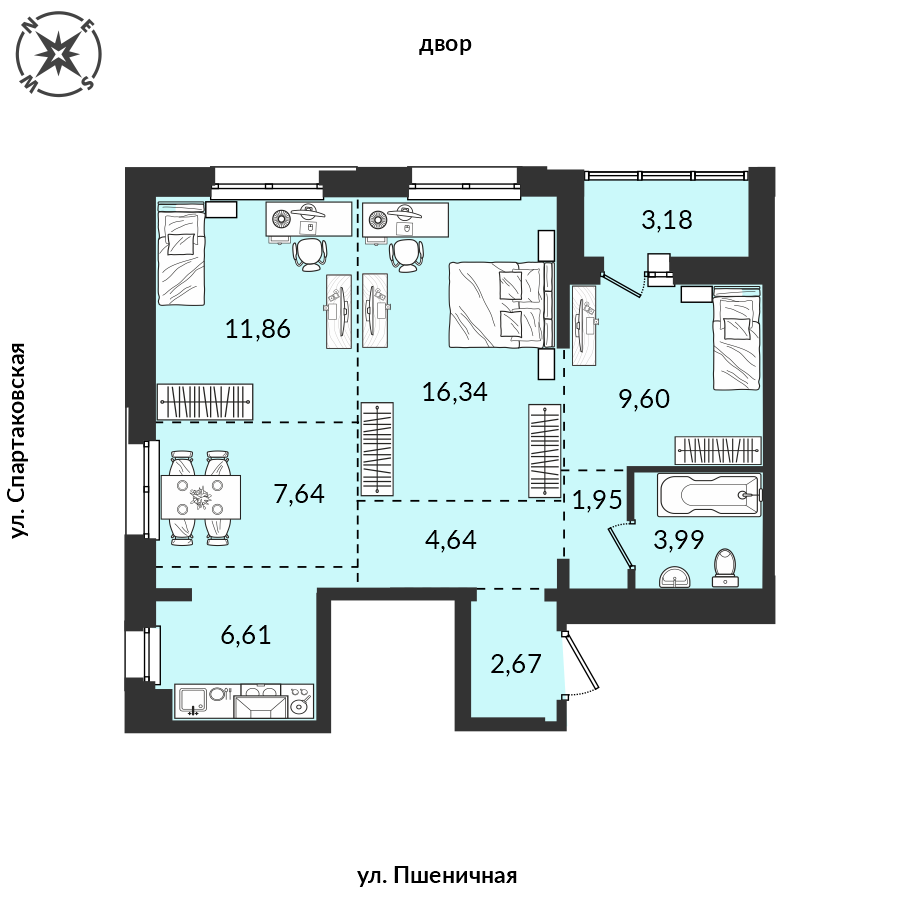 Планировка 3-комн. 1