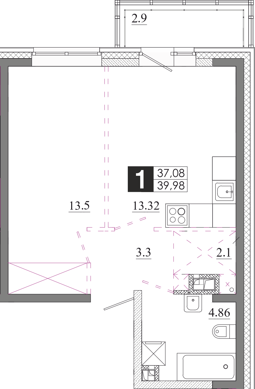 Планировка 1-комн. 1
