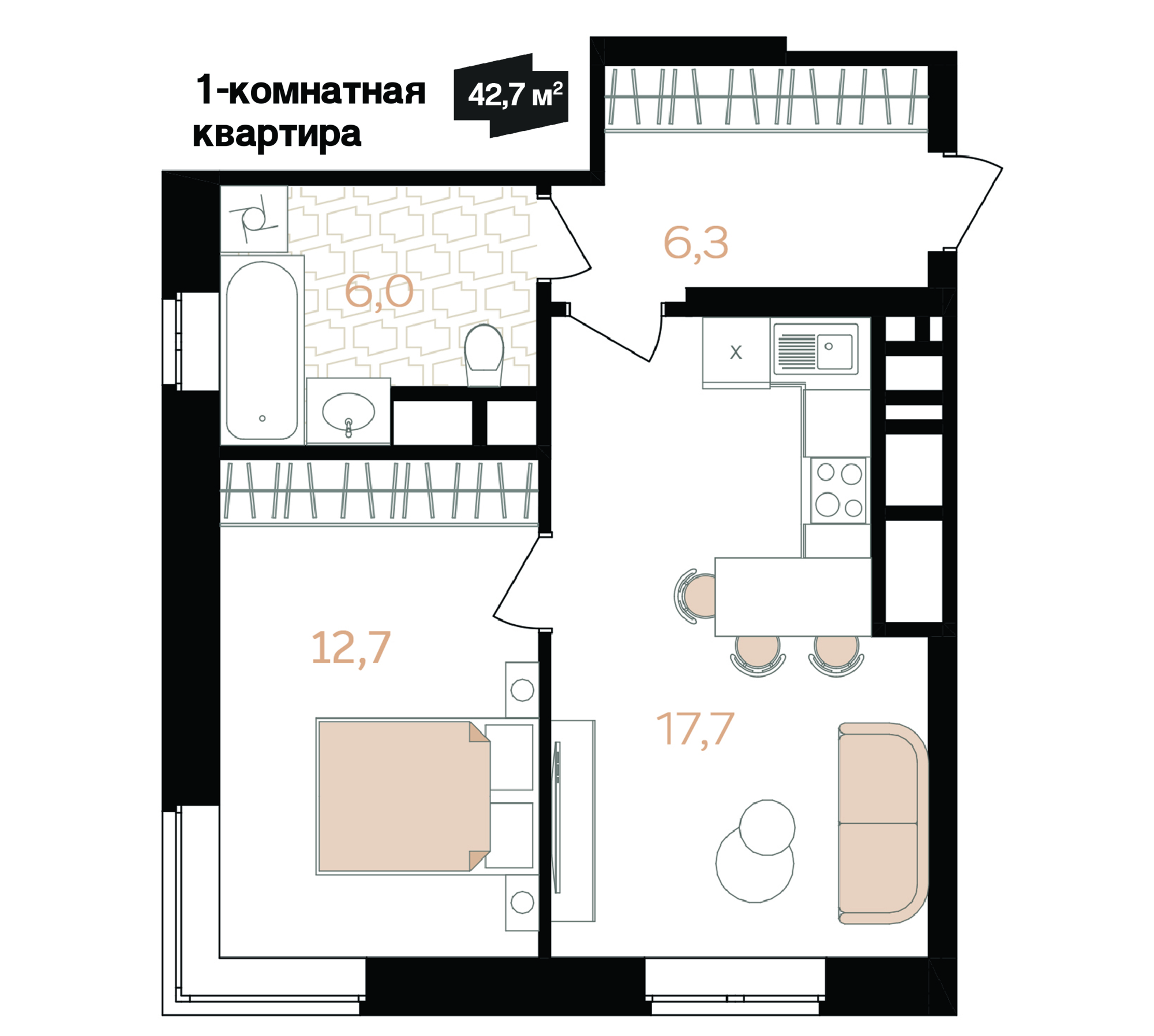 Планировка 1-комн. 2