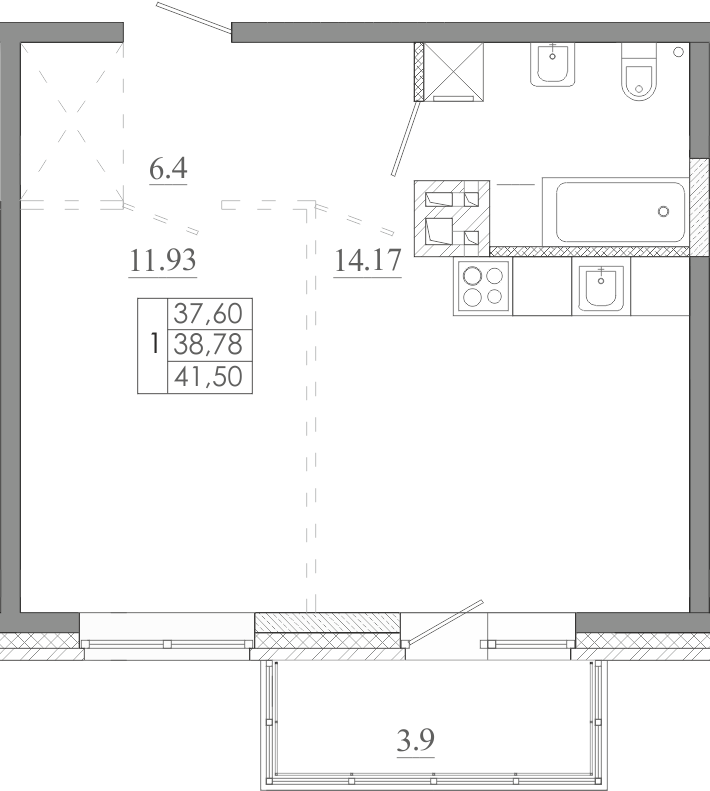 Планировка 1-комн. 1