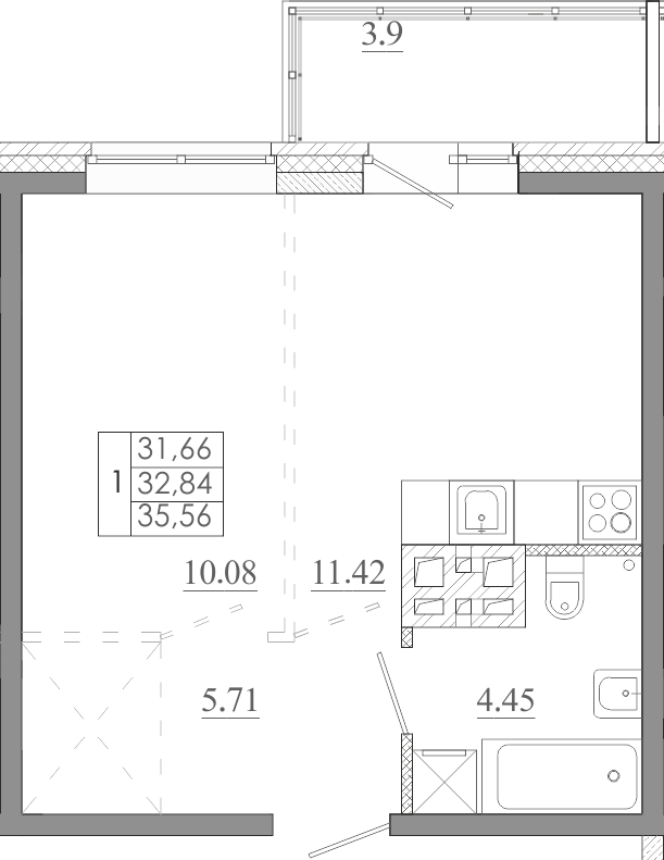 Планировка 1-комн. 1
