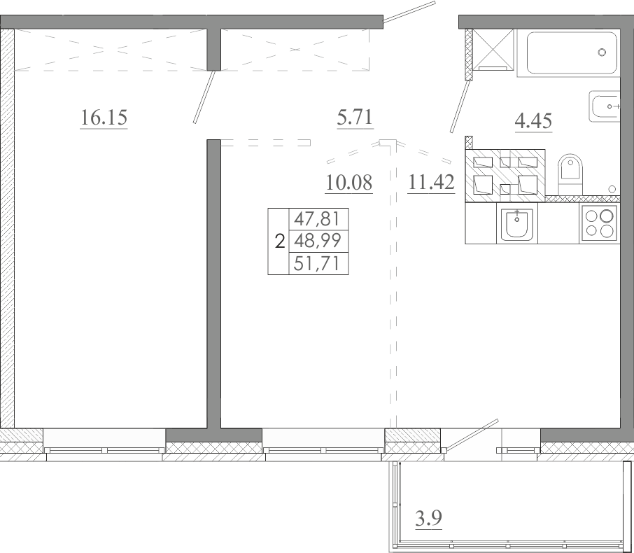 Планировка 2-комн. 1