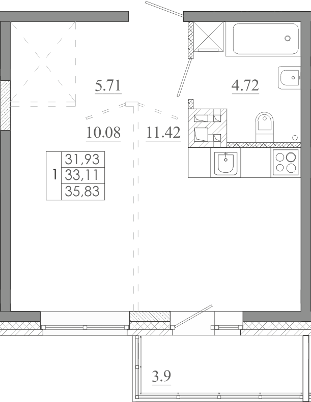 Планировка 1-комн. 1