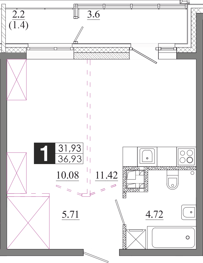 Планировка 1-комн. 1