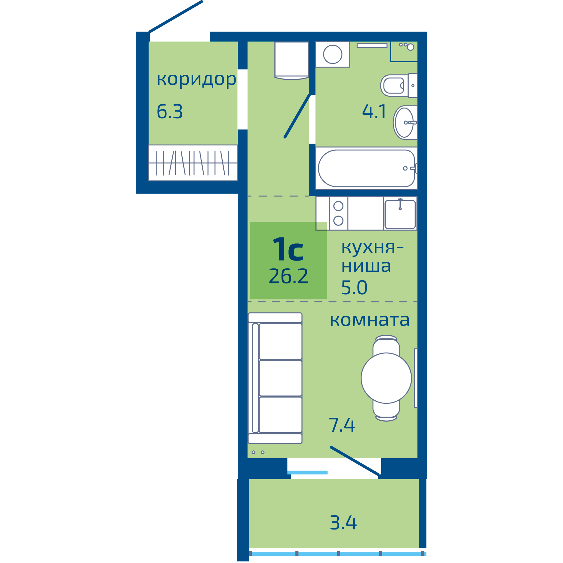 Планировка 1-комн. 1