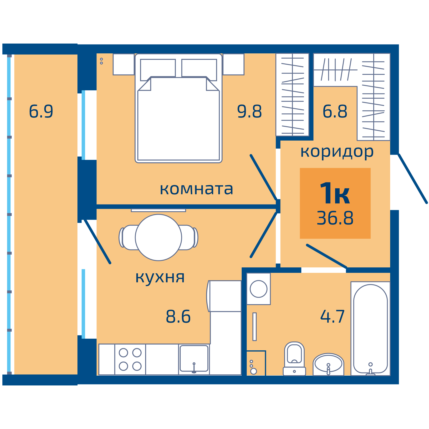Планировка 1-комн. 1