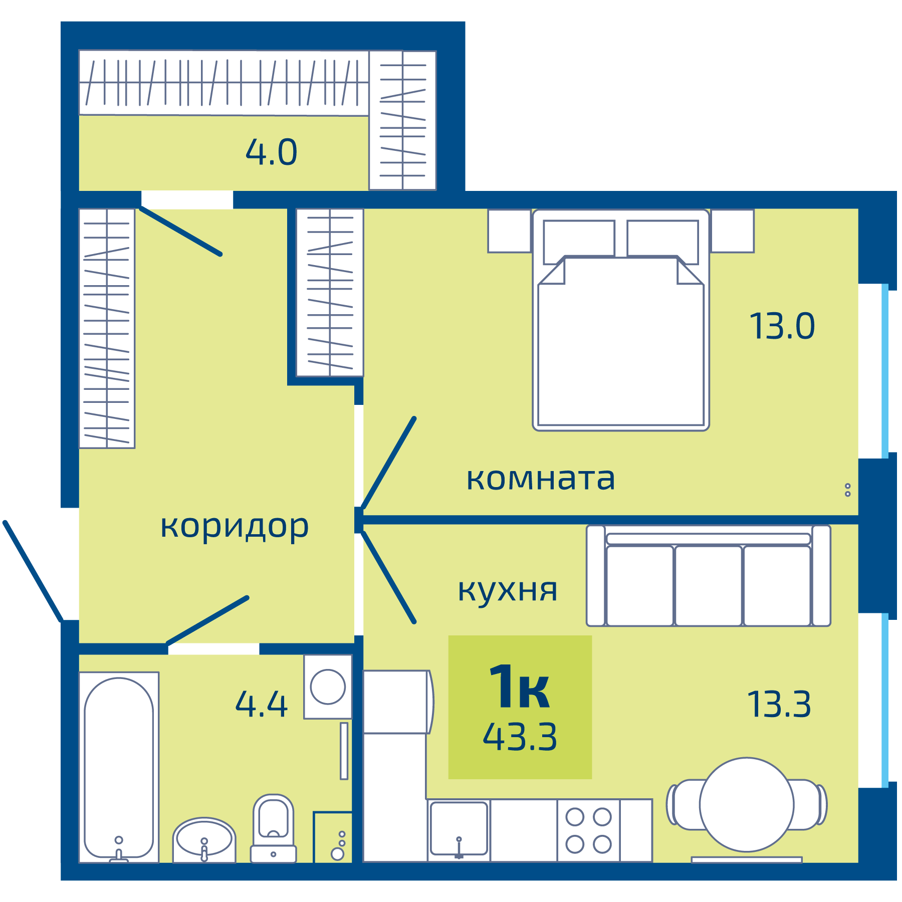 Планировка 1-комн. 1