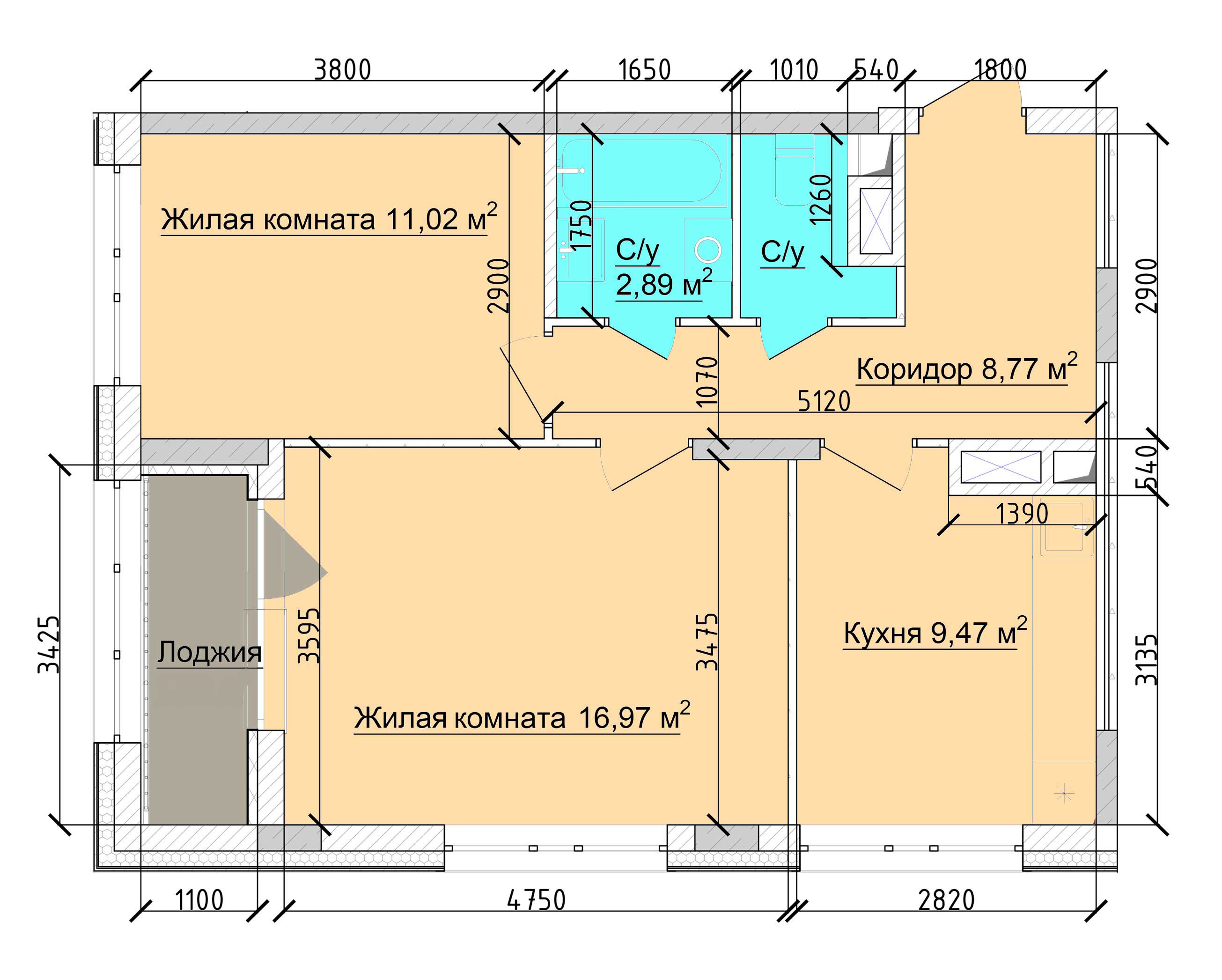 Планировка 2-комн. 11