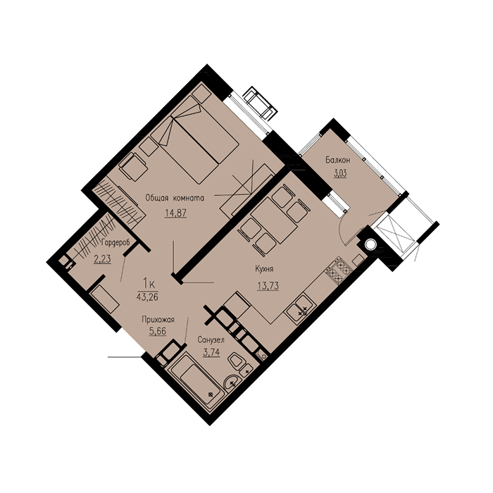 Планировка 1-комн. 1